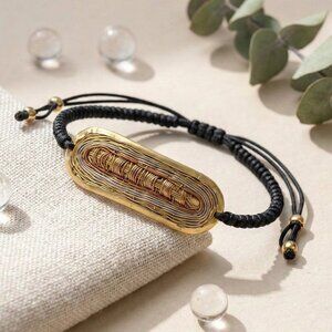 Brass Wire Wrapped Artisan Bracelet Anklet Adjustable Macrame Boho Tribal Cuff